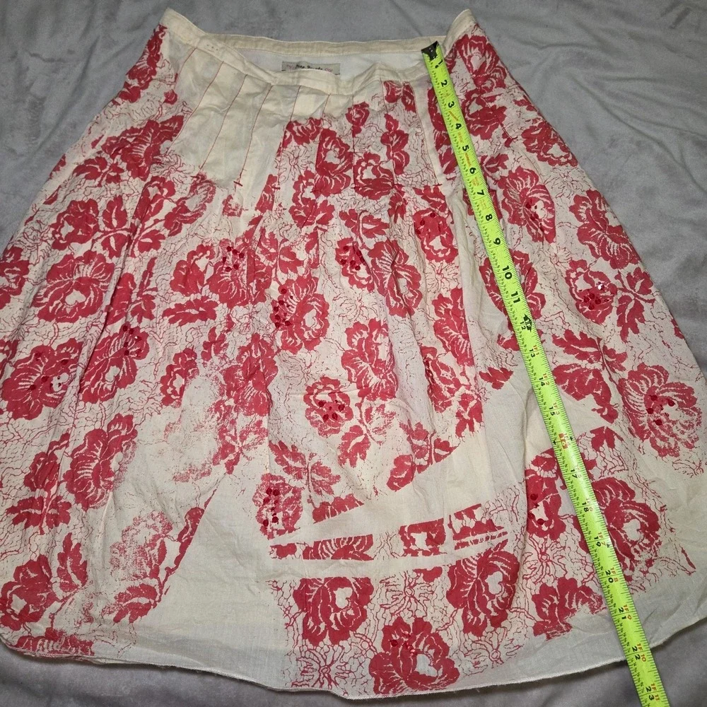 Free People Red Beige‎ Floral Skirt Women's Size 2 Boho Cottagecore Prairie